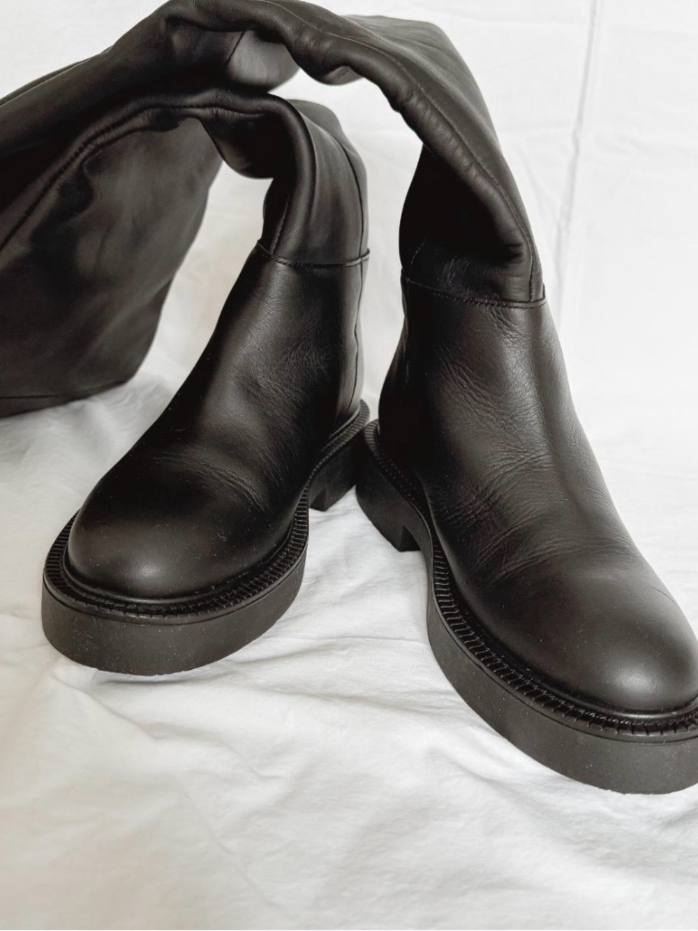 Chunky Black Leather Tall Boots